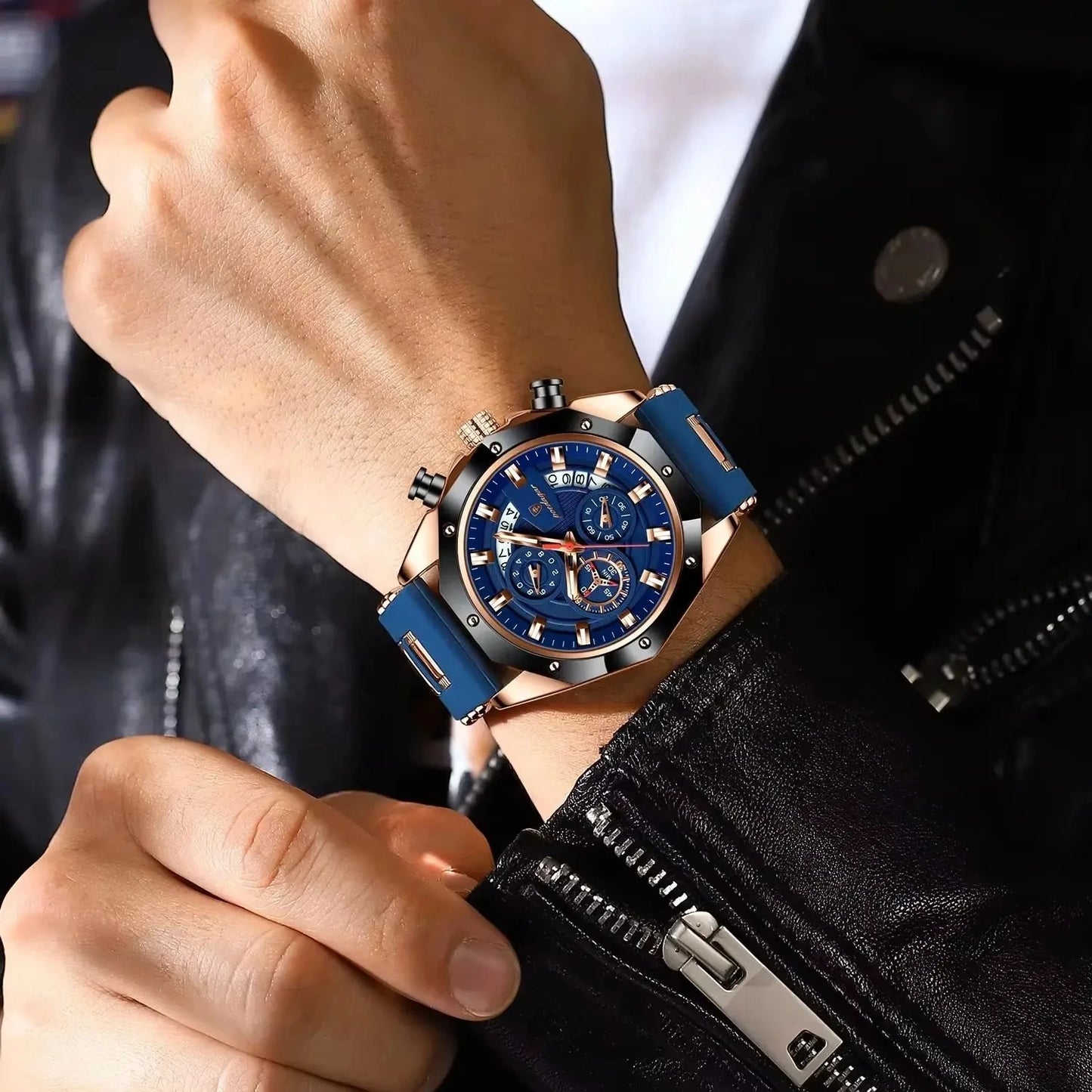 POEDAGAR 913 Fashion Luminous Hands Male Wristwatches Luxury Small Three Dial Sport Chronograph Calendar Silicone Strap Watches