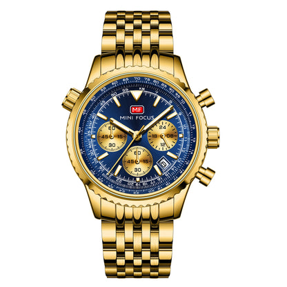 2024 MINI FOCUS Newest Model MF0463G Luxury Watch Gold Stainless Steel Band Luminous Waterproof Men Quartz Watches Reloj