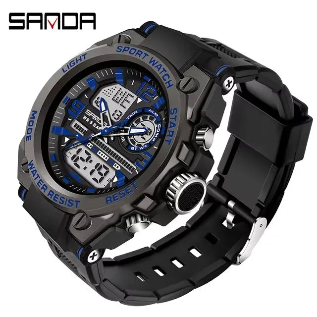 SANDA 6024 2025 Top Brand Men's Watches 5ATM Waterproof Sport Digital Wristwatch Quartz Watch for Men Clock Relogio Masculino