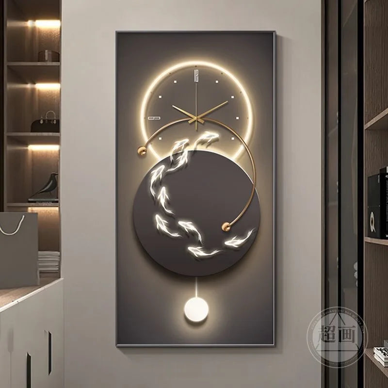 90X180 New Large Aluminum Alloy Crystal Wall Decor Clock Gallery Hanging Living Room Home Art Light Luxury Painting Dropshipping
