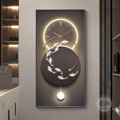 90X180 New Large Aluminum Alloy Crystal Wall Decor Clock Gallery Hanging Living Room Home Art Light Luxury Painting Dropshipping