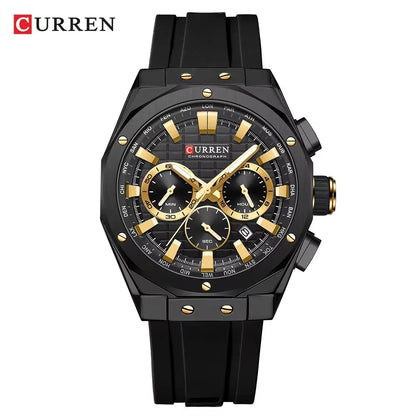 CURREN 8464 Watch for Men 2024 New Multifunctiton Chronograph Men Fashion Blue Silicone Strap Waterproof Calendar Quartz Watches