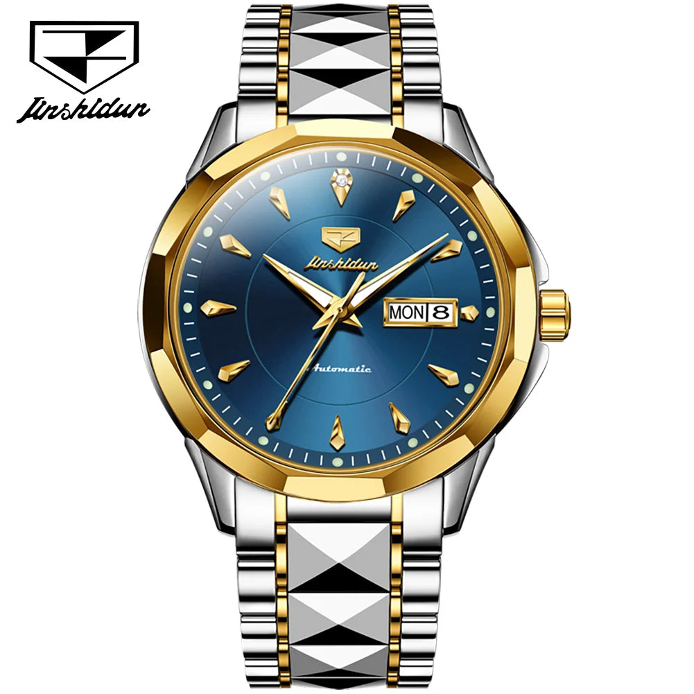 JSDUN 8936  Custom OEM logo Casual Waterproof  Stainless Steel Calendar Sport Automatic Mechanical Watches Men Wrist