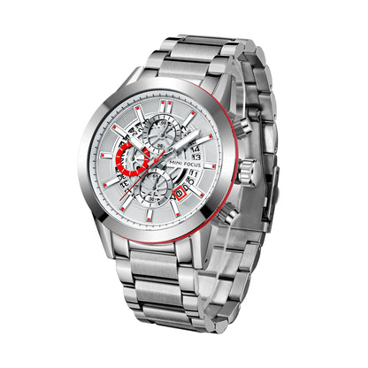 Montre Homme MINI FOCUS MF0285G Luxury Quartz Watch Sports Waterproof Calendar Silver Stainless Steel Band Men Wrist Watches