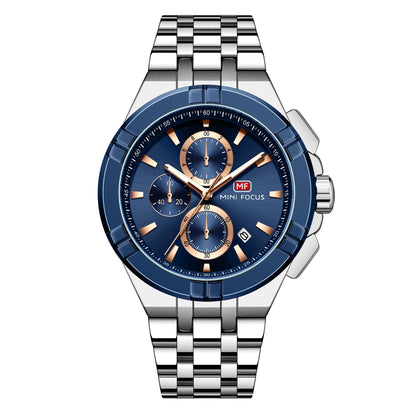 Montre Homme MINI FOCUS MF0471G Luxury Wristwatch Men Stainless Steel Band Chronograph Waterproof Quartz Watches