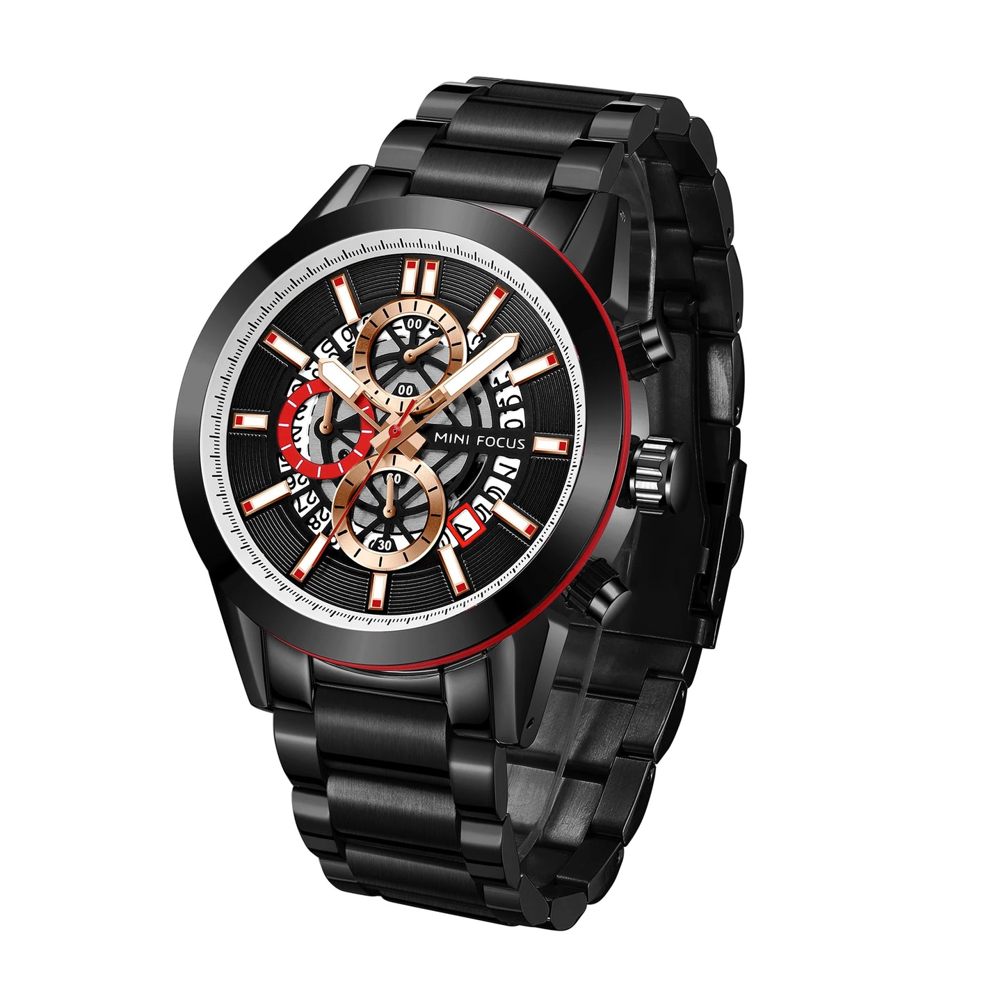 Montre Homme MINI FOCUS MF0285G Luxury Quartz Watch Sports Waterproof Calendar Silver Stainless Steel Band Men Wrist Watches