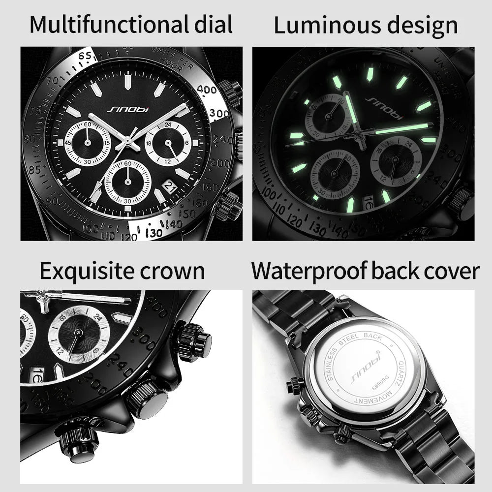 Sinobi Branded Watches for Men Quartz Wristwatch with Calendar Function