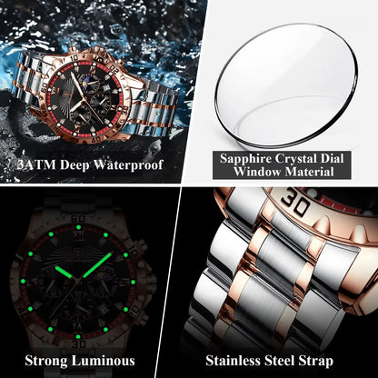 POEDAGAR Luxury Watch for Men 965 Waterproof Luminous Chronograph Date Man Wrist Watch Stainless Steel Quartz Men's Watches