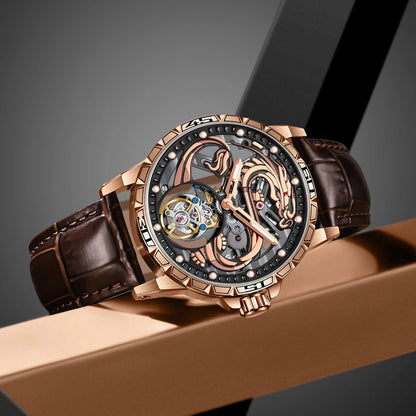 China Zodiac Dragon Flying Tourbillon Movement Manual-winding Watch Waterproof Men's Tourbillon Skeleton Mechanical Watches