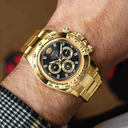 LOBINNI Luxury Brand Stainless Steel Fully Automatic Mechanical Watch Gold Color Men Watches