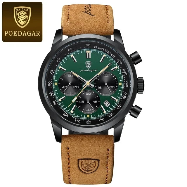 POEDAGAR 921 New Luxury Man Watch High Quality Waterproof Chronograph Luminous Men's Leather Quartz Watches Casual Clock