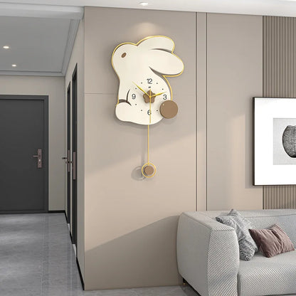 86x45CM New Design Minimalist Rabbit Wall Clock with Pendulum Modern Nordic Wall Clock for Living Room Office