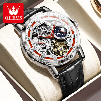 OLEVS 6670 Luxury Brand Men Style Fashion Skeleton Mechanical Men's Watch Genuine Leather Belt Automatic Oem Automatic Watches