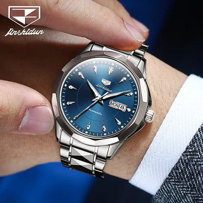 JSDUN 8936  Custom OEM logo Casual Waterproof  Stainless Steel Calendar Sport Automatic Mechanical Watches Men Wrist