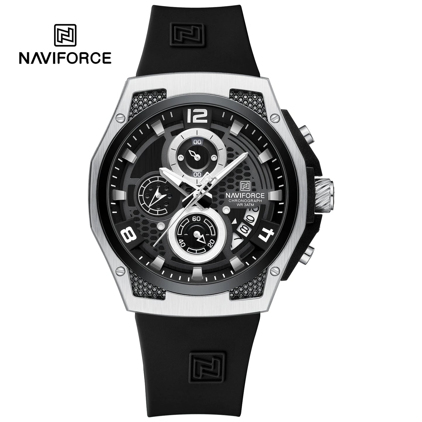 NAVIFORCE Men Sport Watch Fashion Chronograph Silicone Strap Waterproof Calendar Mens Luxury Black Gold Quartz Watches 8051