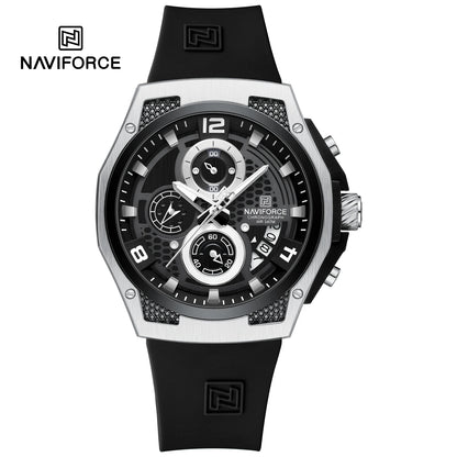 NAVIFORCE Men Sport Watch Fashion Chronograph Silicone Strap Waterproof Calendar Mens Luxury Black Gold Quartz Watches 8051