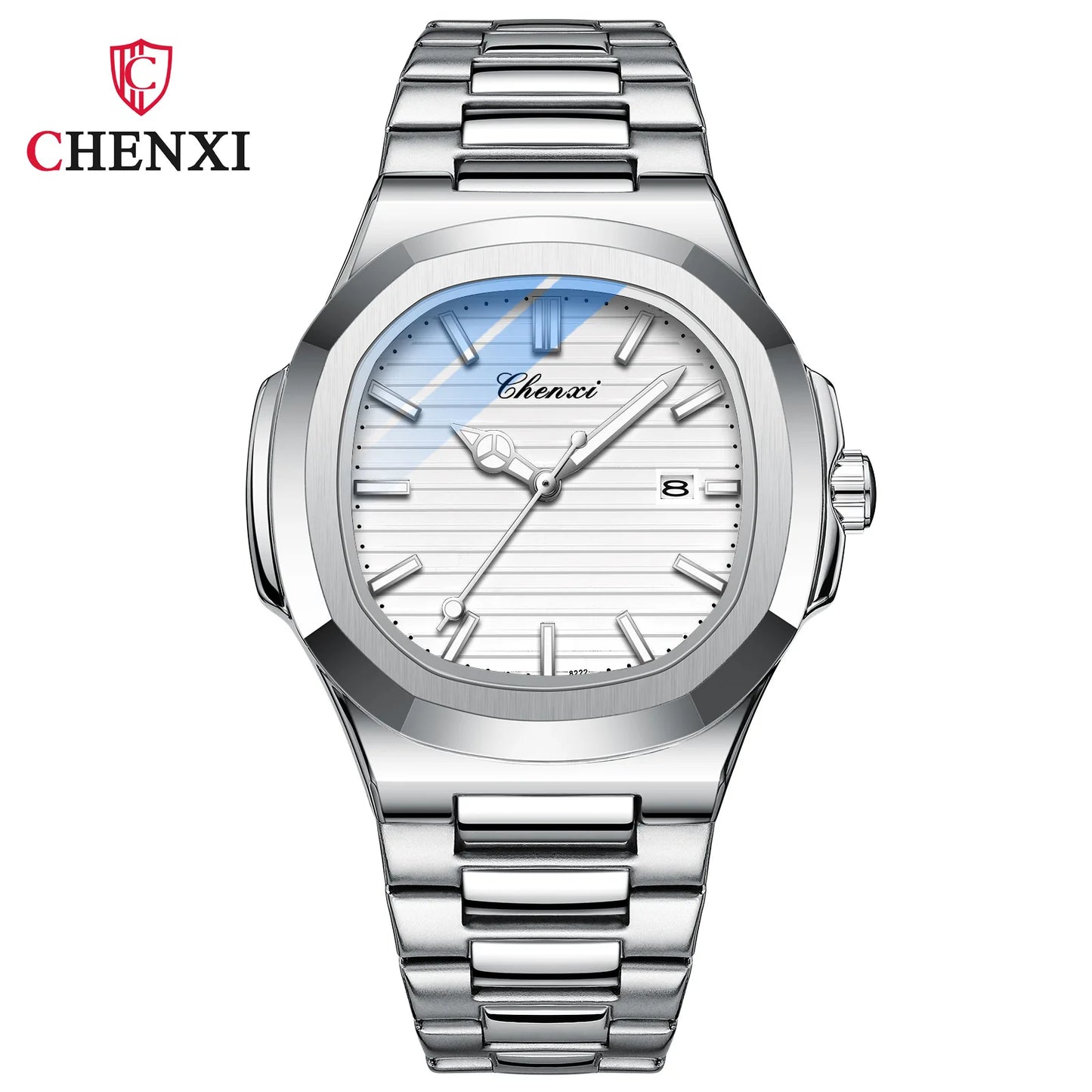 8222 Chenxi Watch Stainless Steel Band Date Mens Clock Business Male Quartz Waterproof Luxuries Man Square Wrist Watches for Men