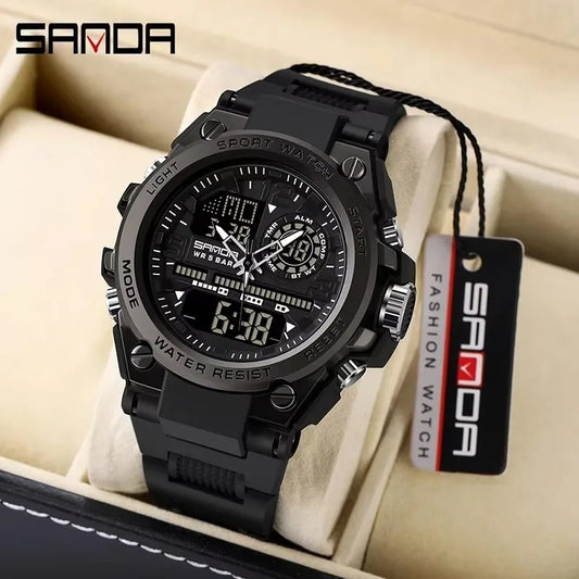 SANDA 6024 2025 Top Brand Men's Watches 5ATM Waterproof Sport Digital Wristwatch Quartz Watch for Men Clock Relogio Masculino