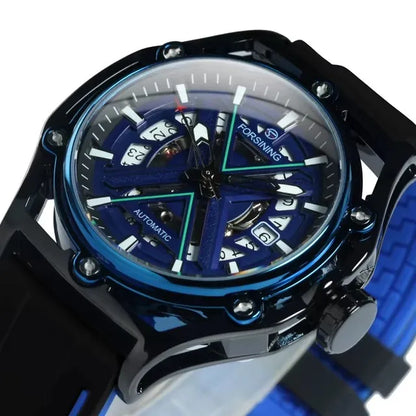 Forsining 8282 New Sports Gold Automatic Mens Watch Fashion Calendar Window Luminous Hands Rubber Luxury Mechanical Watches