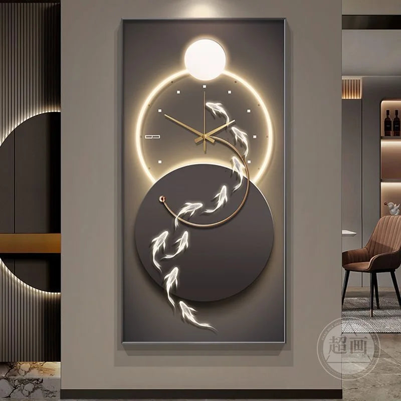 90X180 New Large Aluminum Alloy Crystal Wall Decor Clock Gallery Hanging Living Room Home Art Light Luxury Painting Dropshipping