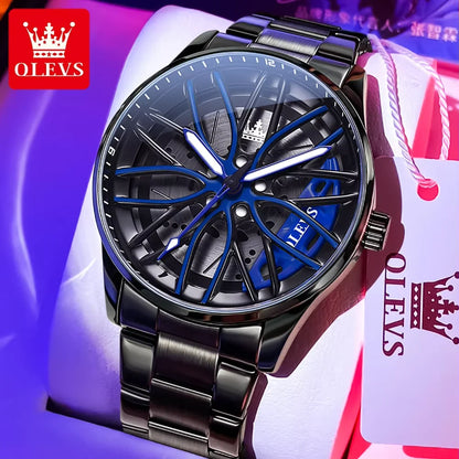OLEVS Wheel Men's Luxury Watch Waterproof Rotary Sport Car Rim Man Wrist Watch High Quality Best Selling Quartz Men's Watches