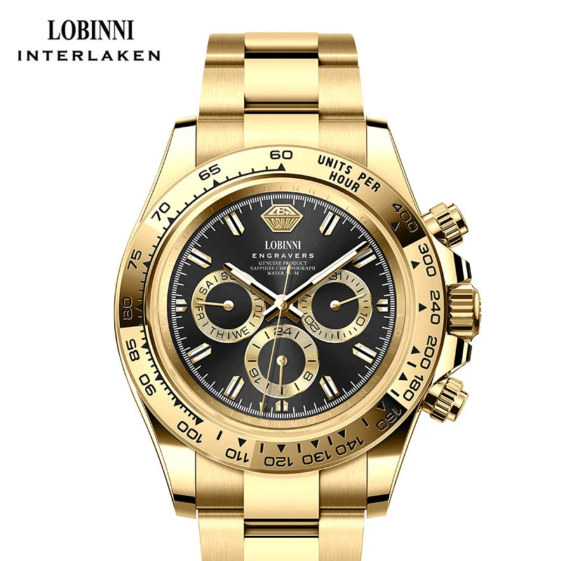 LOBINNI Luxury Brand Stainless Steel Fully Automatic Mechanical Watch Gold Color Men Watches