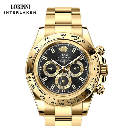 LOBINNI Luxury Brand Stainless Steel Fully Automatic Mechanical Watch Gold Color Men Watches