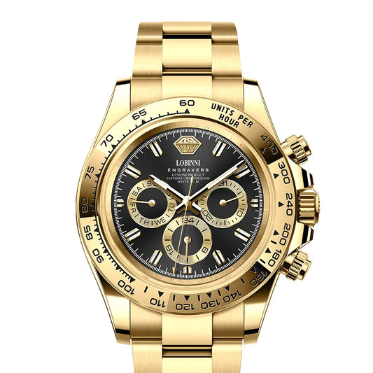 LOBINNI Luxury Brand Stainless Steel Fully Automatic Mechanical Watch Gold Color Men Watches