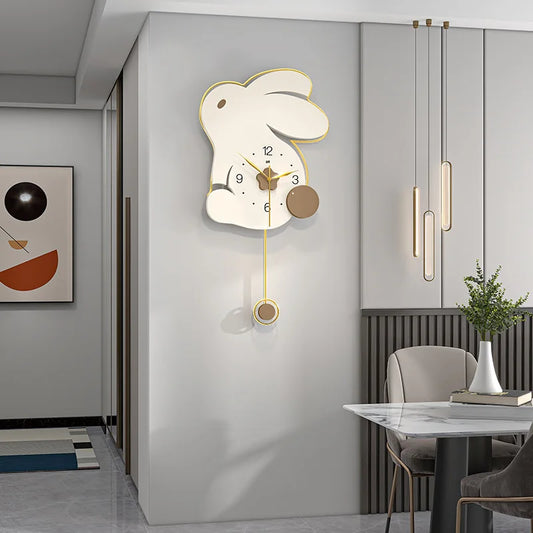 86x45CM New Design Minimalist Rabbit Wall Clock with Pendulum Modern Nordic Wall Clock for Living Room Office