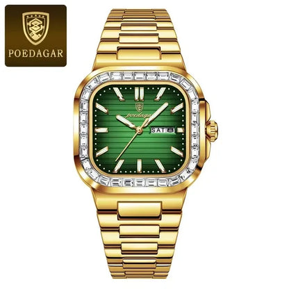 POEDAGAR Men Watch 975 Waterproof Luminous Date Sport Man Wristwatch Silver Blue Stainless Steel Diamond Quartz Men's Watches