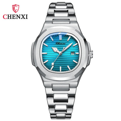 8222 Chenxi Watch Stainless Steel Band Date Mens Clock Business Male Quartz Waterproof Luxuries Man Square Wrist Watches for Men