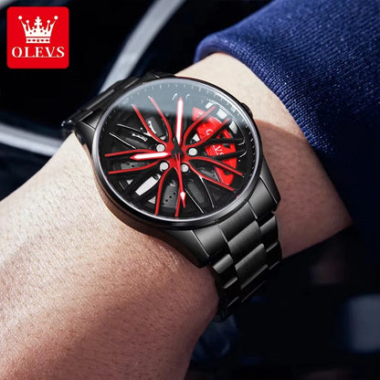 OLEVS Wheel Men's Luxury Watch Waterproof Rotary Sport Car Rim Man Wrist Watch High Quality Best Selling Quartz Men's Watches