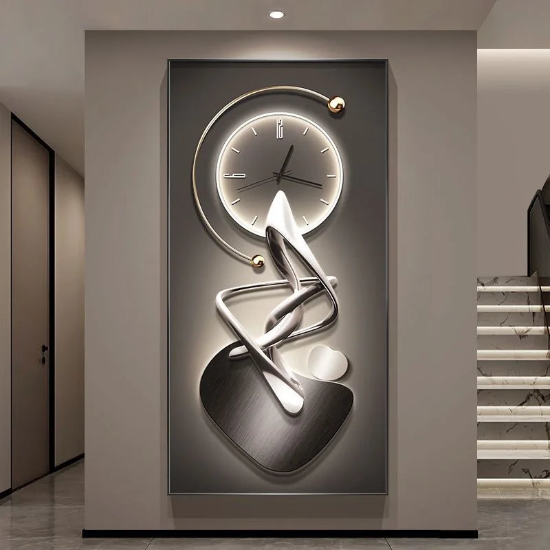 90X180 New Large Aluminum Alloy Crystal Wall Decor Clock Gallery Hanging Living Room Home Art Light Luxury Painting Dropshipping