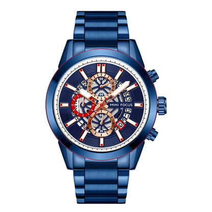 Montre Homme MINI FOCUS MF0285G Luxury Quartz Watch Sports Waterproof Calendar Silver Stainless Steel Band Men Wrist Watches