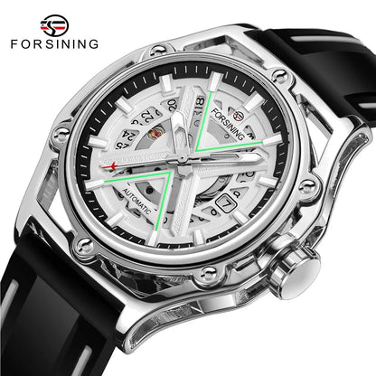 Forsining 8282 New Sports Gold Automatic Mens Watch Fashion Calendar Window Luminous Hands Rubber Luxury Mechanical Watches
