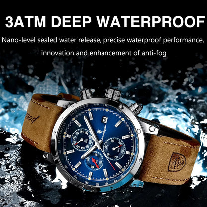 POEDAGAR 932 NewLuxury Wristwatch for Man Waterproof Luminous Chronograph Men Sports Leather Quartz Watches  Reloj