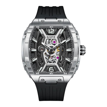Bonest Gatti Luxury Big Skeleton Dial Mens Watch Moon Phase Tourbillon Rubber Men Automatic Watches