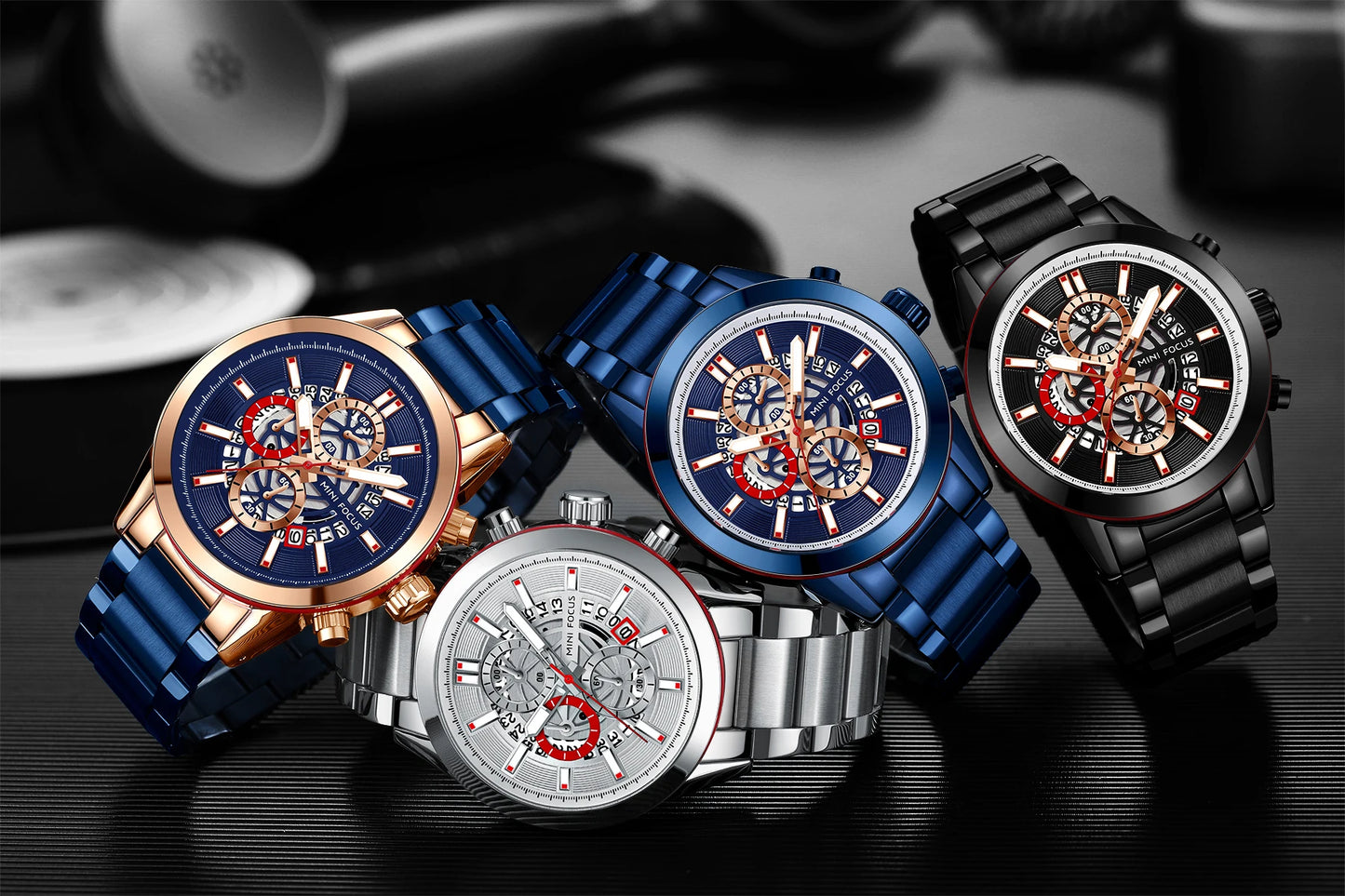 Montre Homme MINI FOCUS MF0285G Luxury Quartz Watch Sports Waterproof Calendar Silver Stainless Steel Band Men Wrist Watches