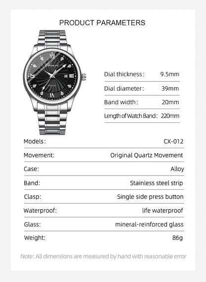 CHENXI 012 Diamond Watch for Men Stainless Steel Strap Man Sport Quartz Watches Fashion Silver White Bracelet Mens Wristwatches