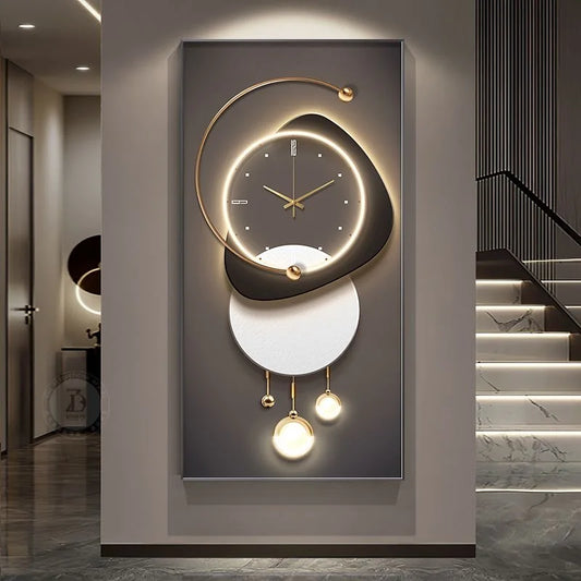 90X180 New Large Aluminum Alloy Crystal Wall Decor Clock Gallery Hanging Living Room Home Art Light Luxury Painting Dropshipping