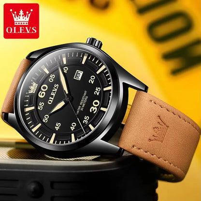 OLEVS 9962 Top Quartz Watch Men Genuine Leather Strap Waterproof Luminous Calendar Men's Watches Casual Sports Man Wristwatch