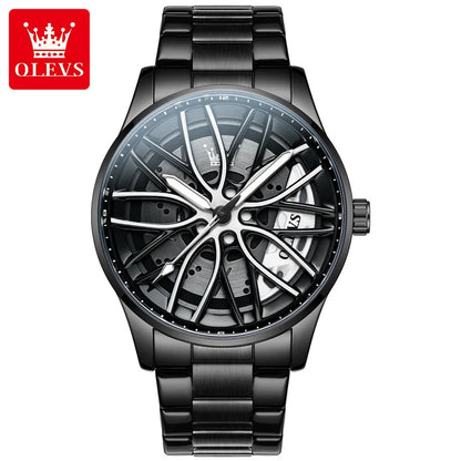 OLEVS Wheel Men's Luxury Watch Waterproof Rotary Sport Car Rim Man Wrist Watch High Quality Best Selling Quartz Men's Watches