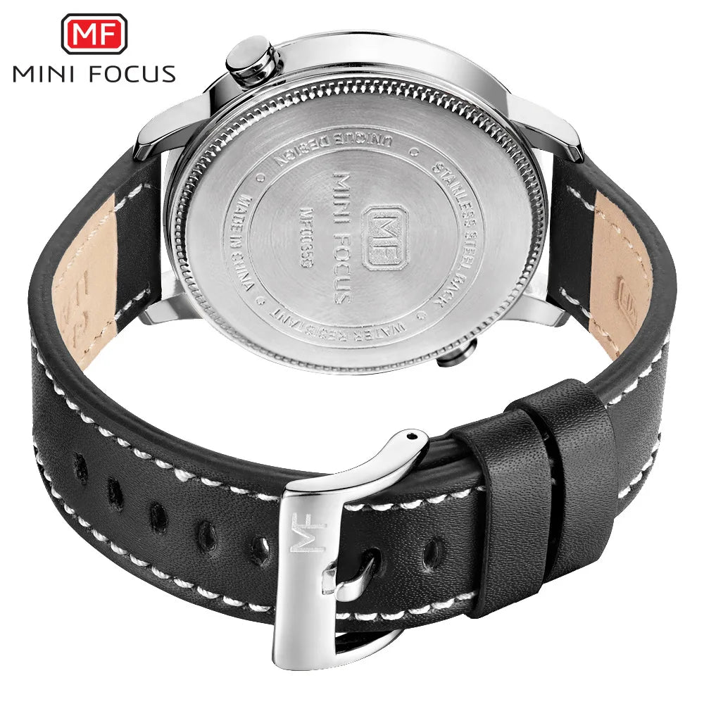 MINI FOCUS Fashion Genuine Leather Business 2 Time Zone Quartz-Watch Men Wristwatch Men Watches Fashion Casual Man Watch 0035G