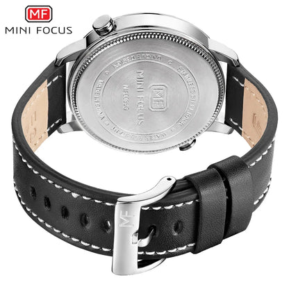MINI FOCUS Fashion Genuine Leather Business 2 Time Zone Quartz-Watch Men Wristwatch Men Watches Fashion Casual Man Watch 0035G