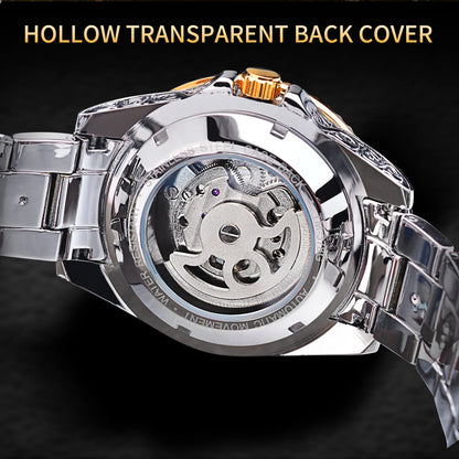 Hot Sale Vintage Engraved Skeleton Tourbillon Mechanical Men's Watches Luxury Moon Phase Clock Wholesale Watches