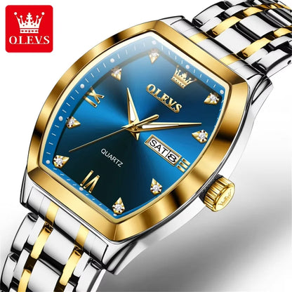 OLEVS 5528 Tonneau-shaped Men Watch Waterproof Watches for Men Stainless Steel Gloded Business Quartz Men Wristwatches Luminous