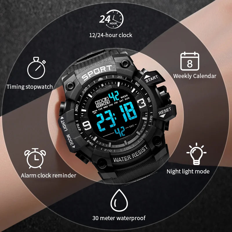 NEW ARRIVAL SPORTS WATCHES FOR MEN Outdoor Sports Waterproof LED Electronic Watch Rubber Student Digital Multifunction Watch