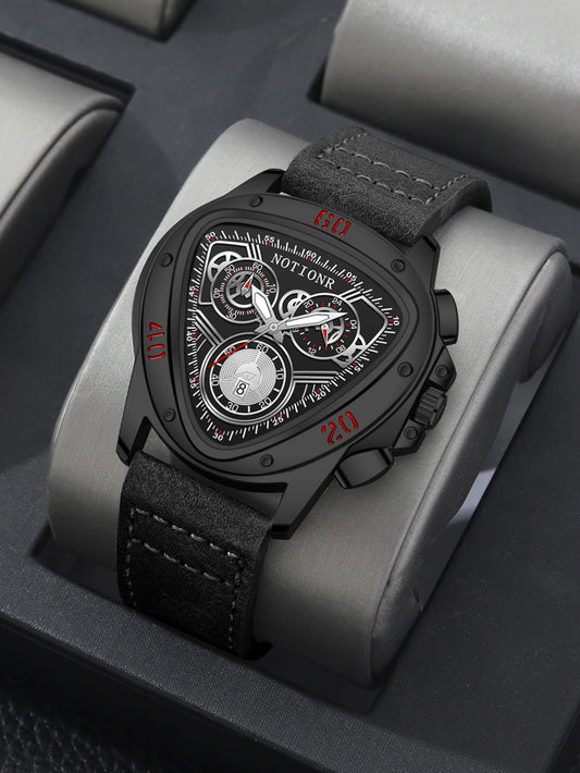NOTIONR New Men's Leather Strap Watch Men's Triangle Case Watch Men's Waterproof Sports Ad Leisure Watch Reloj Hombre