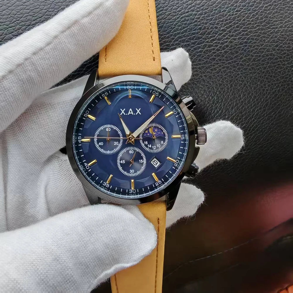 Chronograph Watches Leather Band Multiple Function