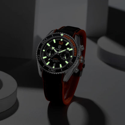 Sports Men Chronograph Watch The Bezel Rotatable Quartz Watches Mens  Fashion Silicone Strap Waterproof Luminous Calendar Clock